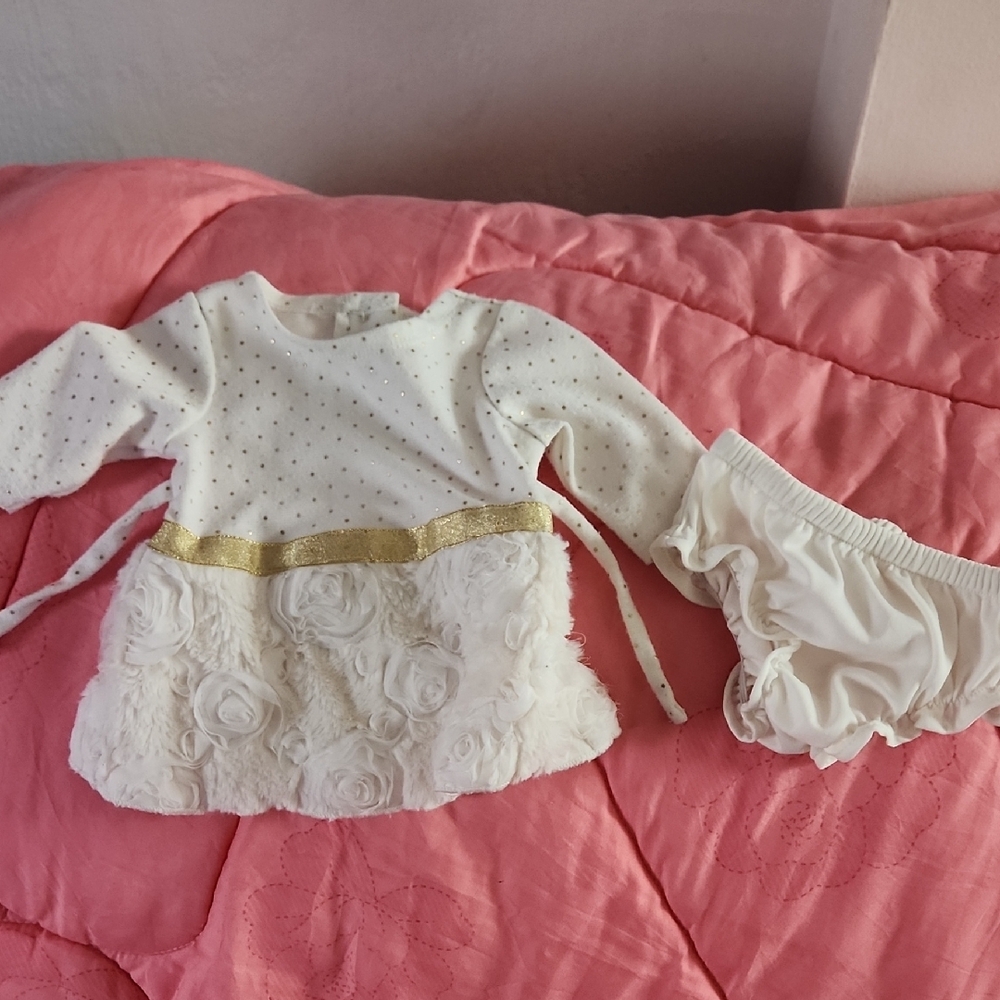 White and Gold Baby Dress with Bloomers